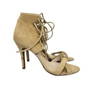 Plomo Suede Lace-Up Heels Sandals Size 37 (US 6.5-7) Open-Toe Ankle Stiletto‎